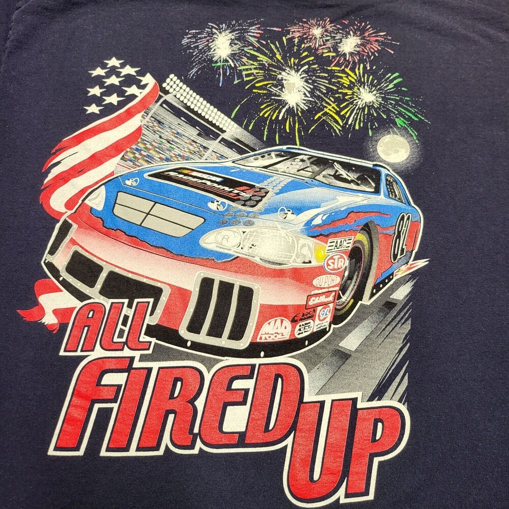 Vintage Nascar Shirt Mens XL Blue Short Sleeve Race Points All Fired Up Racing